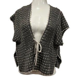 Anthropologie Moth Crochet Boxy V-neck Vest, Gray, S